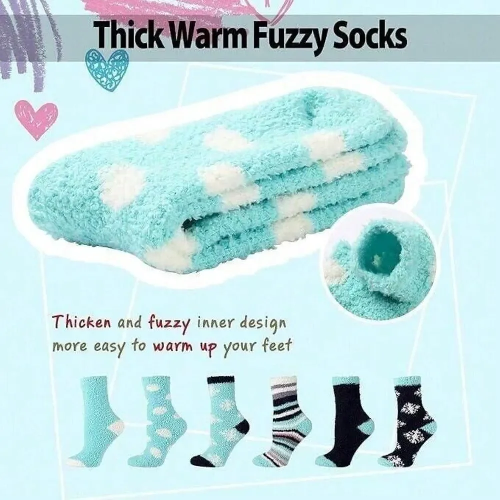 6 Pairs Womens Fuzzy Slipper Socks Winter Warm Soft Cozy MultiColor 9-11